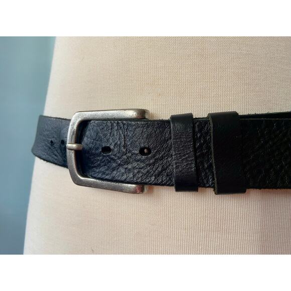 Heavy Duty Distressed Black Leather Belt Mens sz 44 - Picture 3 of 12